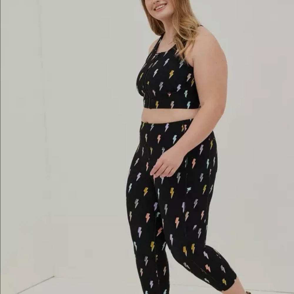 Torrid Black Leggings And Bra with Multicolor Lightning Print